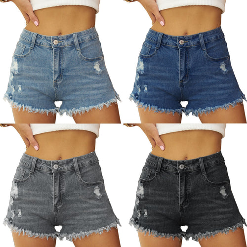 Destroyed denim shorts for women with frayed hem and high waist Lune London
