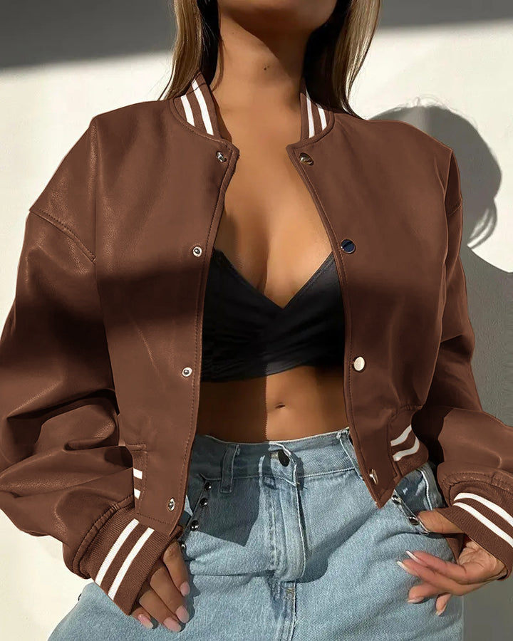 Ladies sporty leather jacket with striped collar Lune London