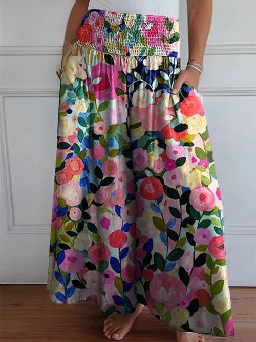 Wide cotton pants for women with elastic waistband and practical pockets Lune London