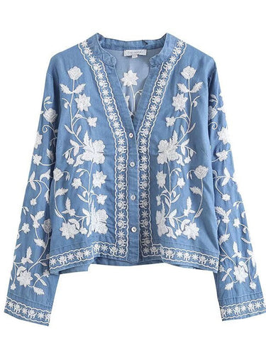 Embroidered blouse for women with fine ruffle details Lune London