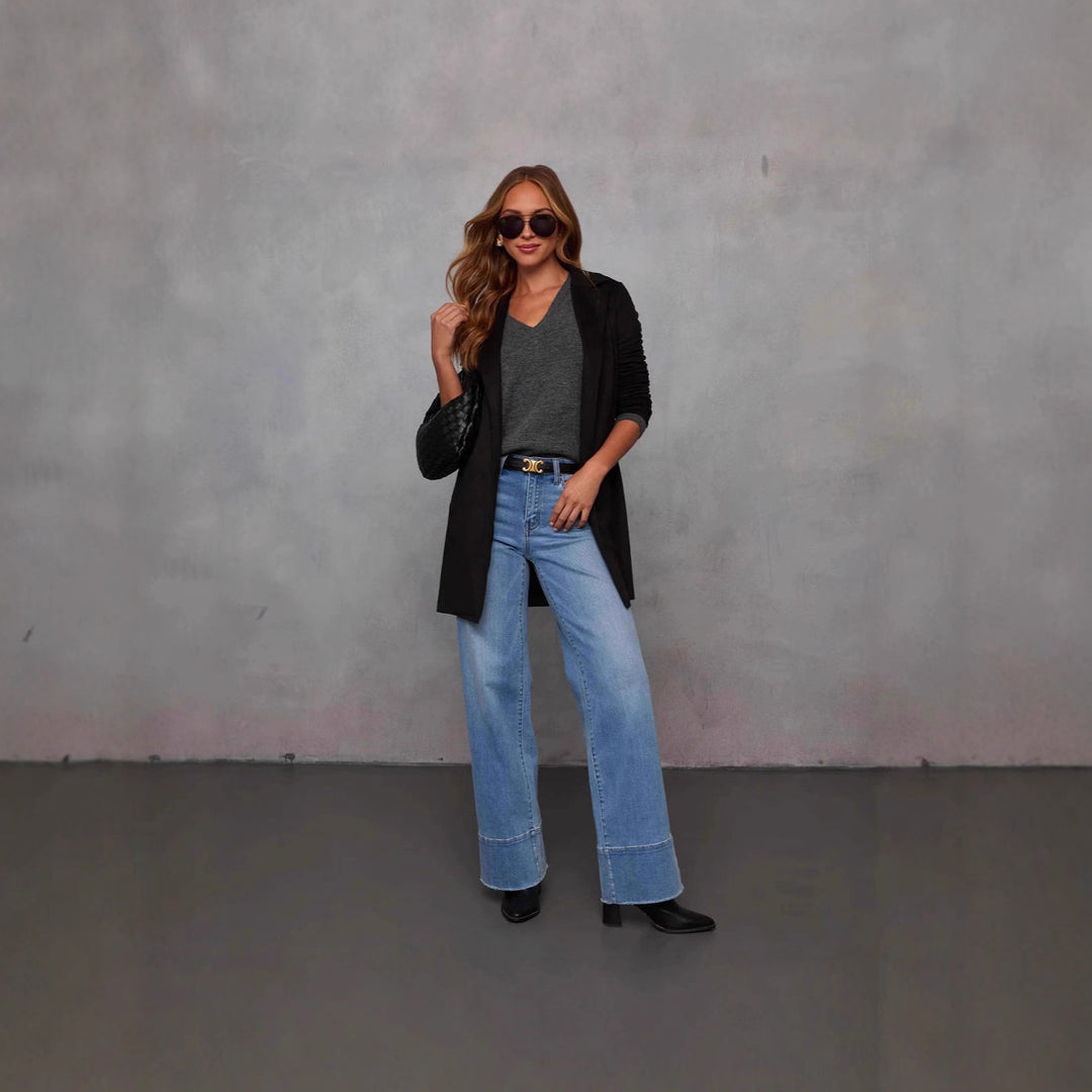 Blazer long élégant pour femmes en imitation suédine Chic & Stil