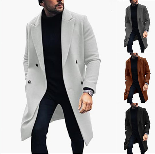 Modern long coat for men with double-breasted buttons and elegant lapels Lune London