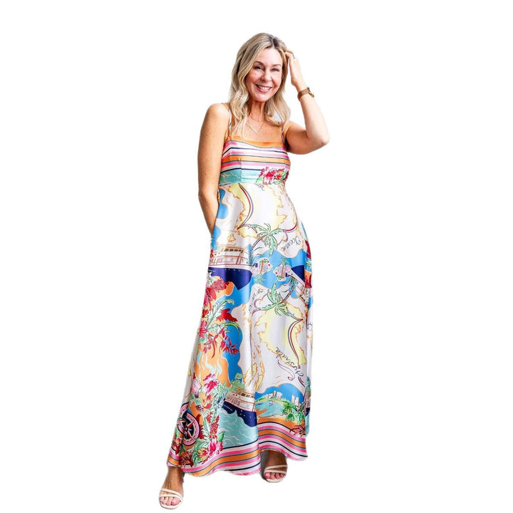 Women's Summer Maxi Dress with Eye-catching Graphic Design and Spaghetti Straps