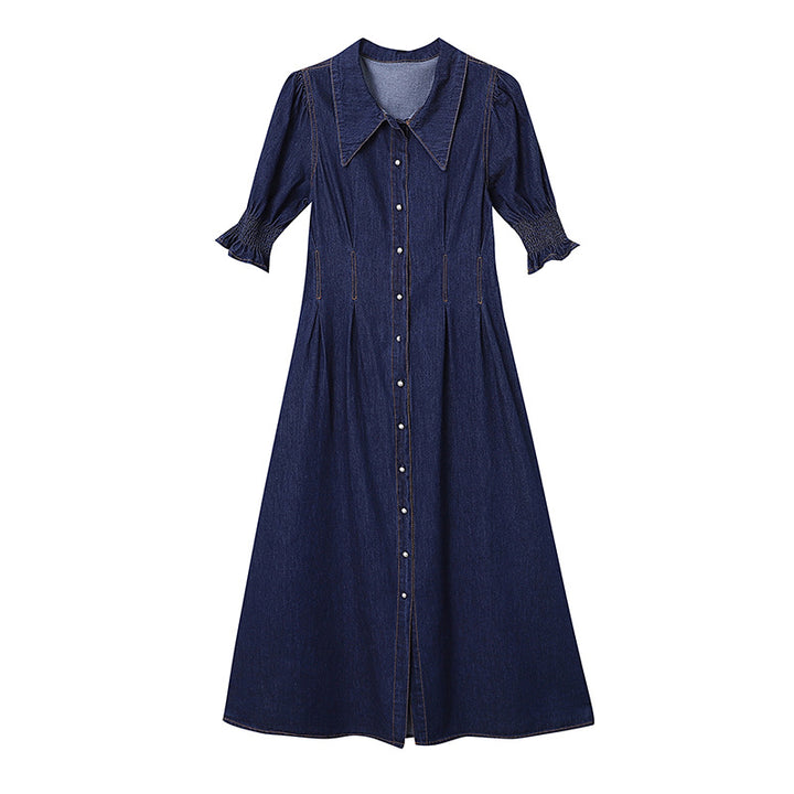 Women's denim midi dress with voluminous sleeves and button details Chic & Stil