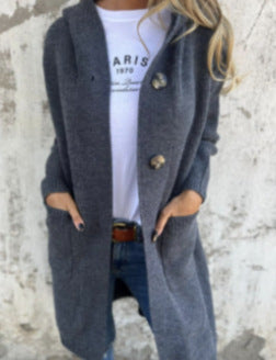 Ladies long cardigan with hood and pockets Lune London