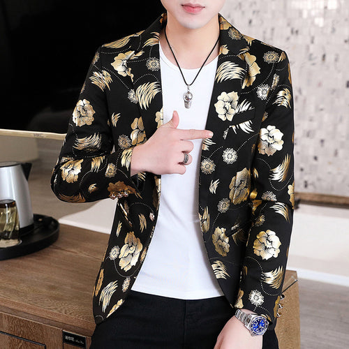 Men's Blazer Elegant with Floral Design and Golden Accents Lune London