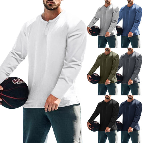 Men's long sleeve Henley shirt in textured fabric with practical button details Lune London