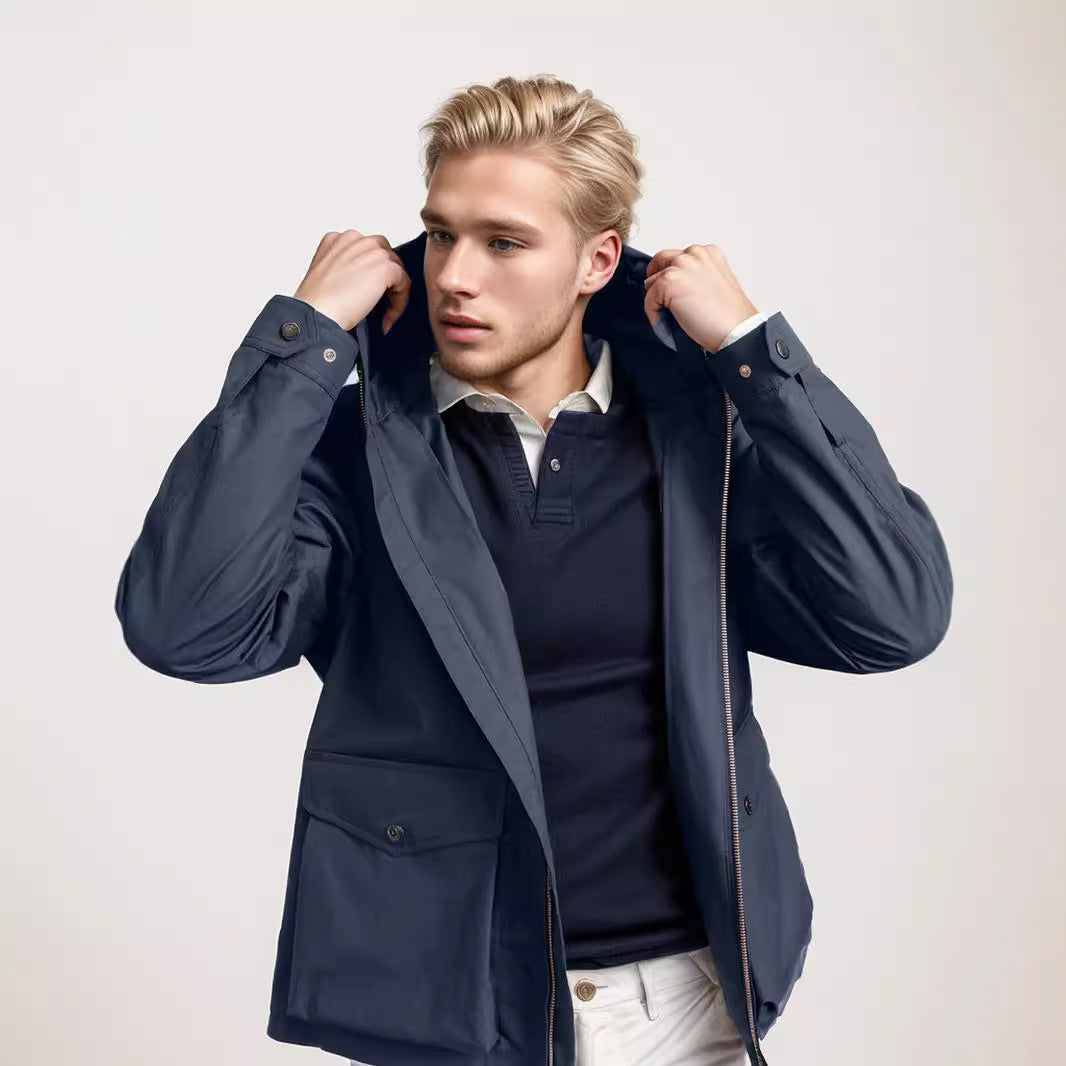 Multifunctional men's jacket resistant with adjustable hood and spacious pockets Lune London