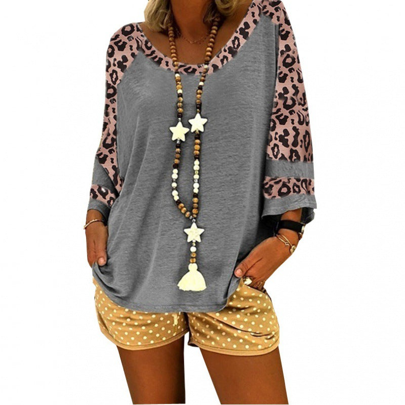Women Casual top with leopard sleeves and round collar Lune London