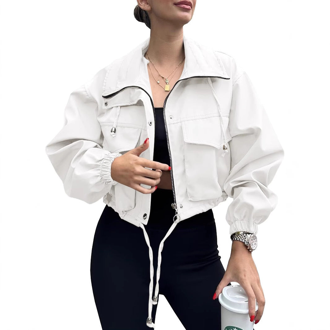 Lune London women's cropped leisure jacket with practical details and drawstring