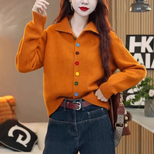 Short knitted jacket for women with colorful button details Lune London