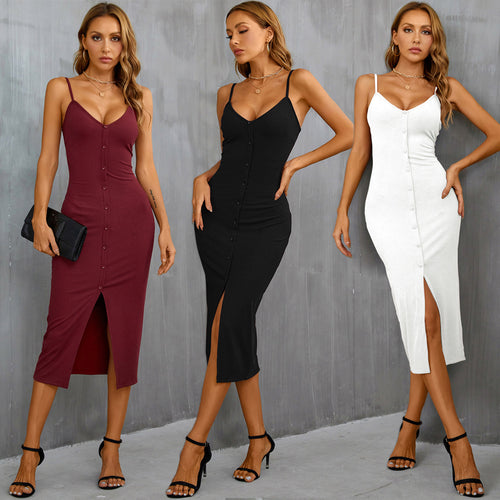Robe midi pour femme avec élégante patte de boutonnage et fente stylée Chic & Stil