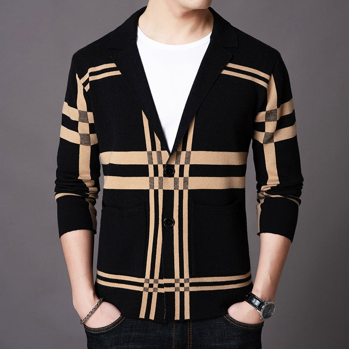 Elegant knitted blazer for men with a modern check pattern Lune London