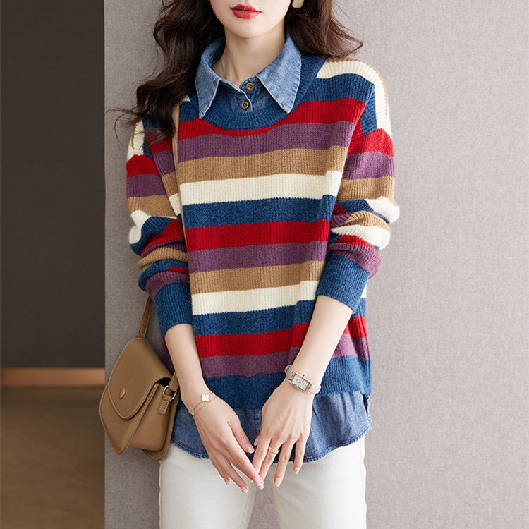 Striped round neck sweater for women with a relaxed fit and pleasant wearing comfort Lune London