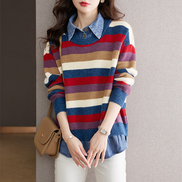 Striped round neck sweater for women with a relaxed fit and pleasant wearing comfort Lune London
