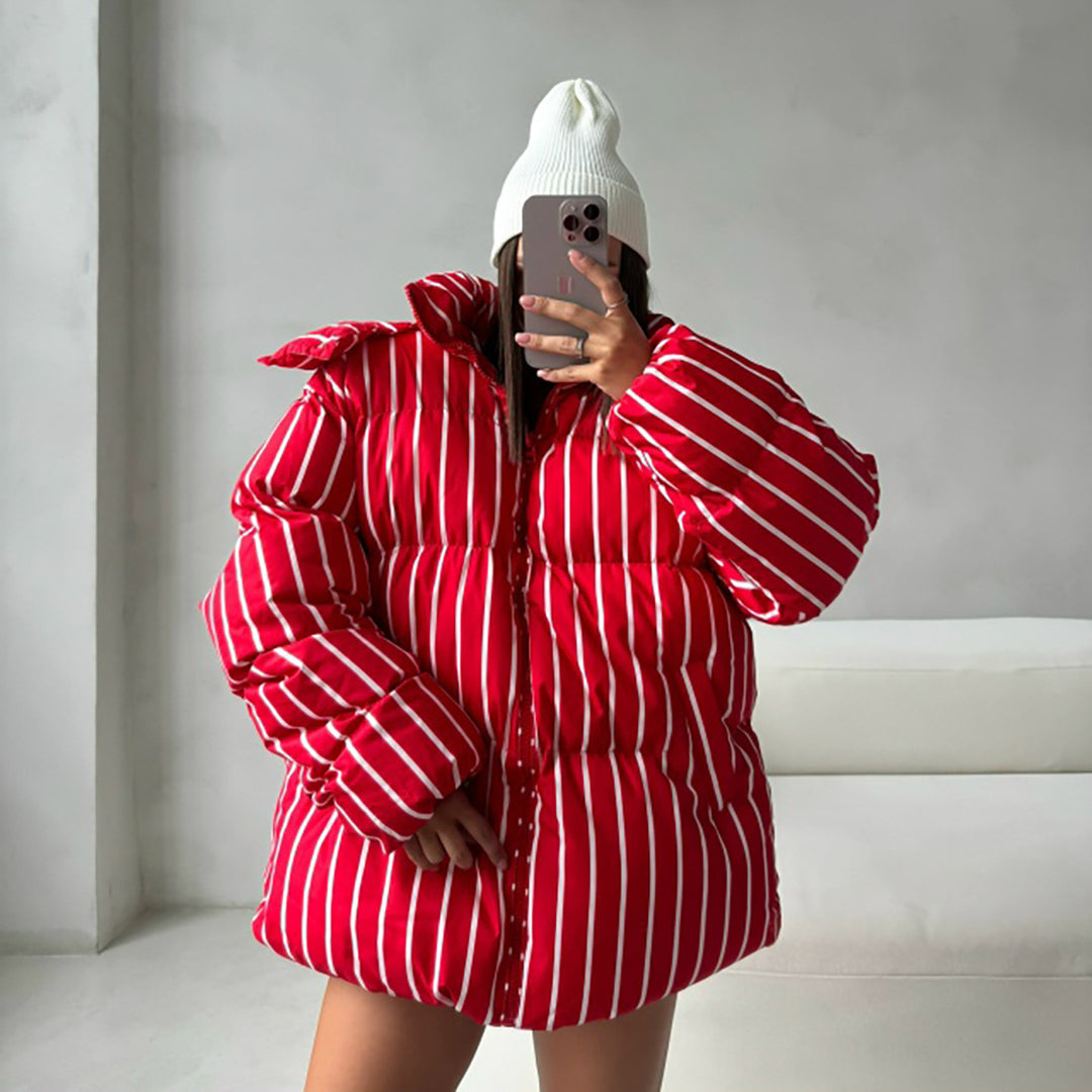 Striped down jacket for women with high collar and oversized cut Lune London