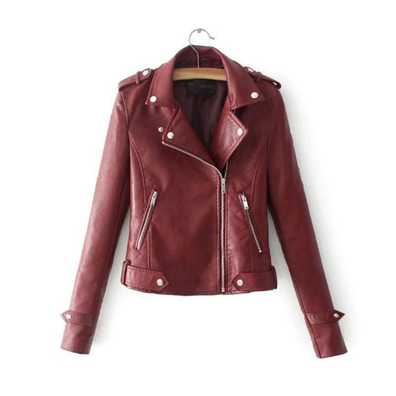 Women's faux leather motorcycle jacket with asymmetrical zipper and decorative studs Lune Londonl