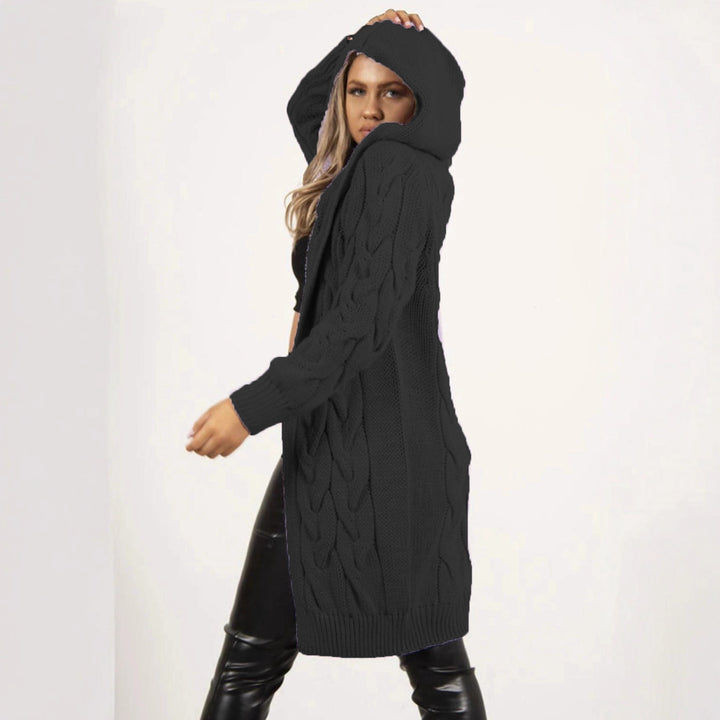 Ladies Chunky Knit Cardigan with Hood and Practical Pockets Lune London