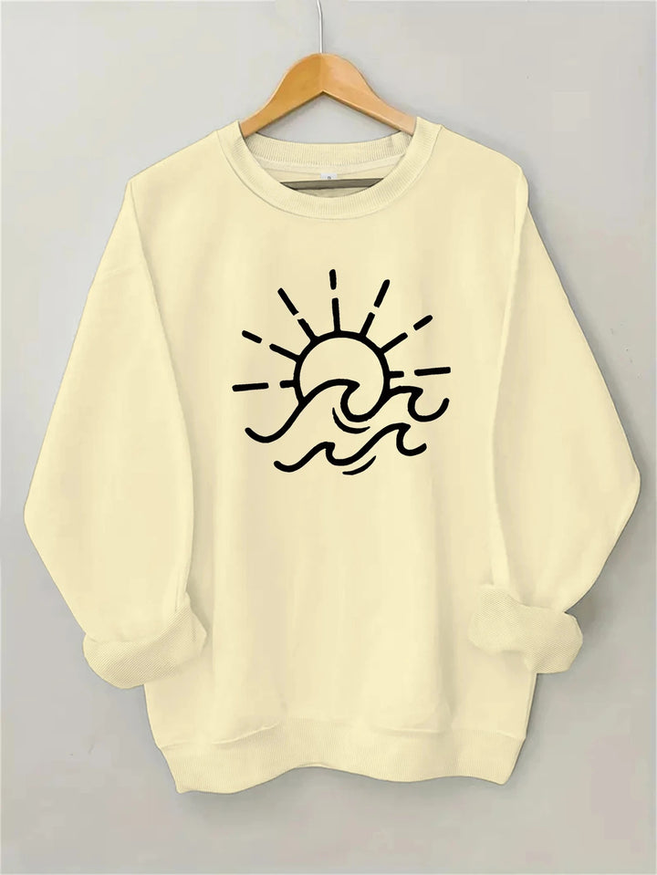 Sweat-shirt pour femmes avec un design créatif de soleil et de vague Chic & Stil