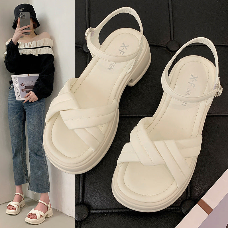 Women's sandals with an elegant cross strap and a chic block heel Lune London
