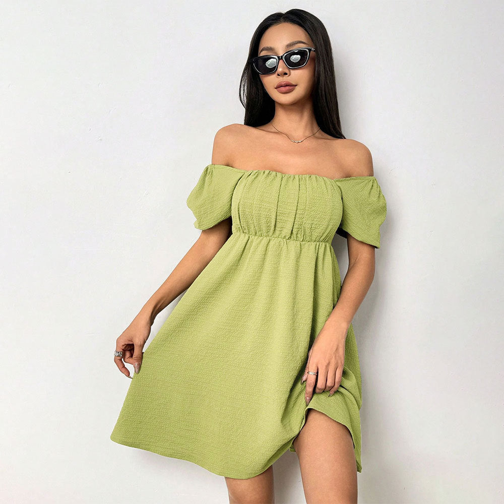 Robe d'été femme à épaules dénudées avec manches bouffantes et fente latérale Chic & Stil