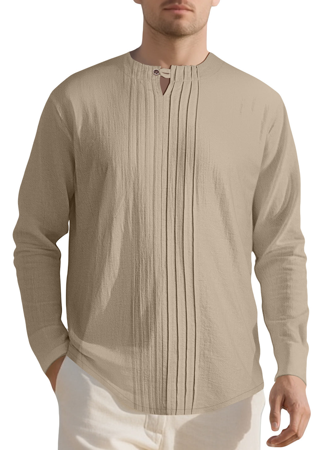 Elegant long-sleeve shirt for men with textured design and trendy high collar Lune London