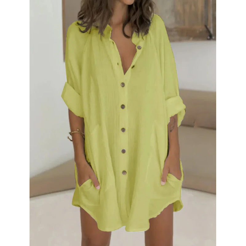 Oversized shirt dress for women with practical pockets and button placket Lune London