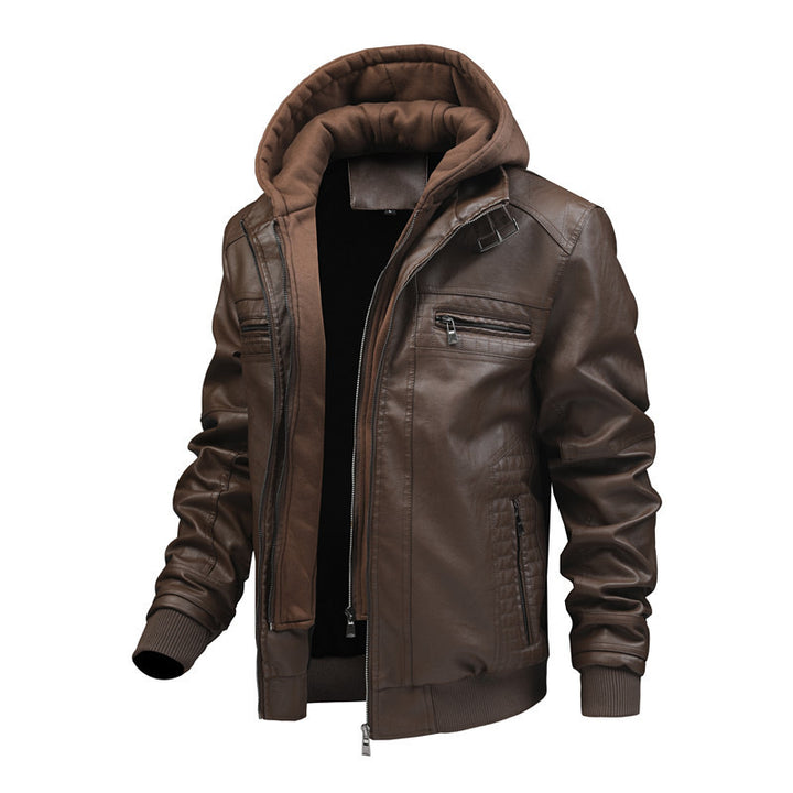 Men's leather jacket with removable hooded inner lining Lune London