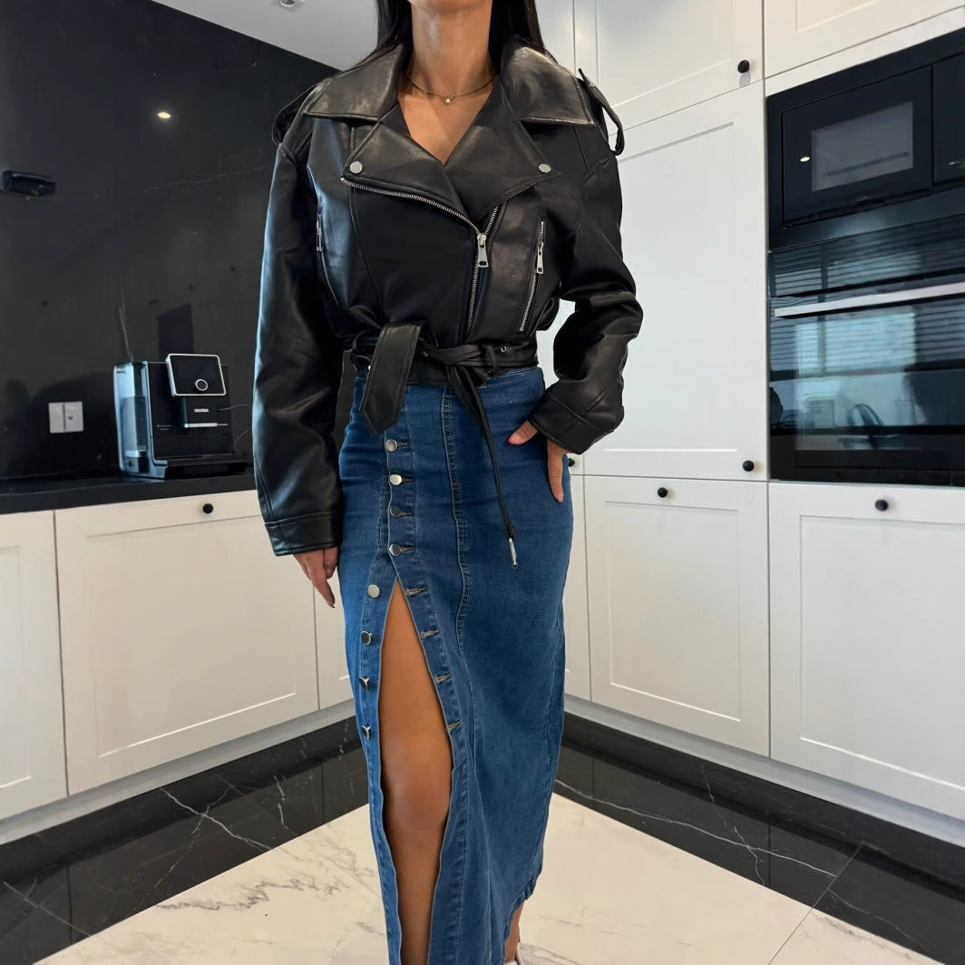 Denim skirt for women with side button closure Lune London