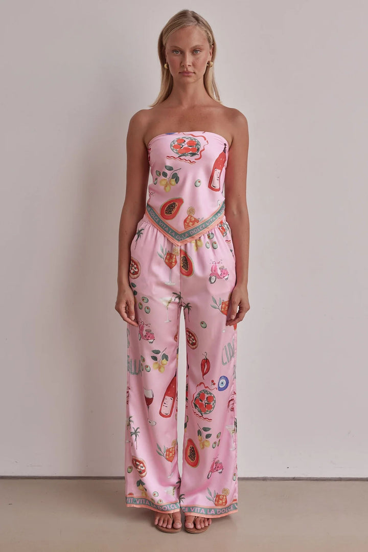 Women's jumpsuit with playful tropical patterns and elastic top Lune London