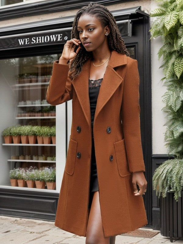 Ladies classic wool coat with double-breasted fastening and spacious pockets Lune London