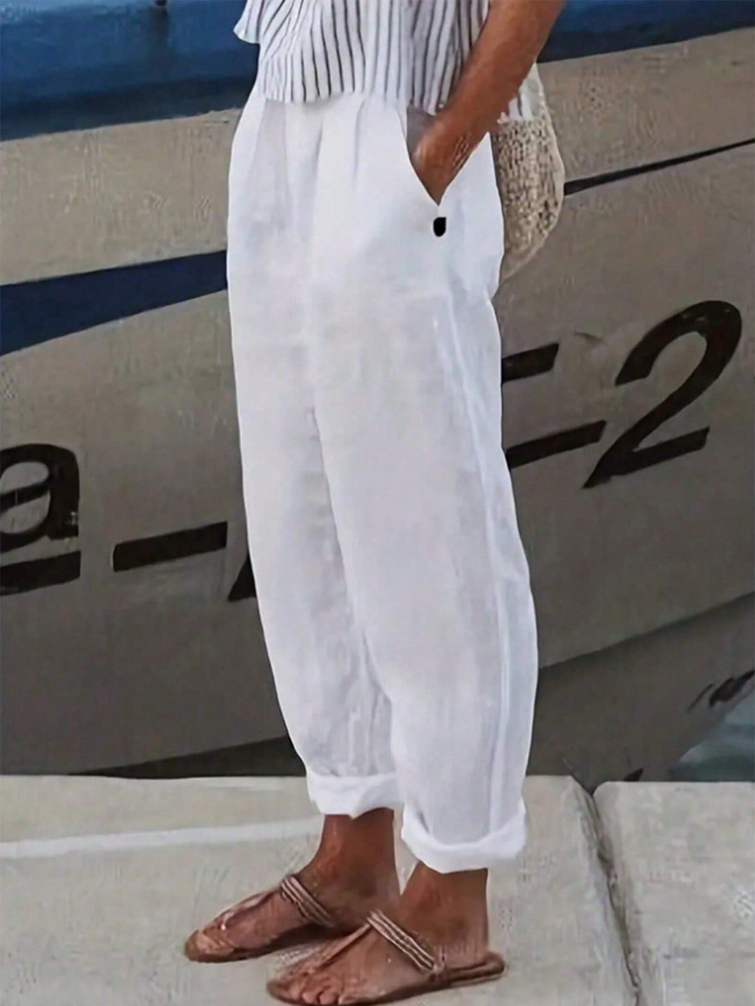 Women’S Lightweight and Airy Linen Pants with Elastic Waistband and Side Pockets Lune London