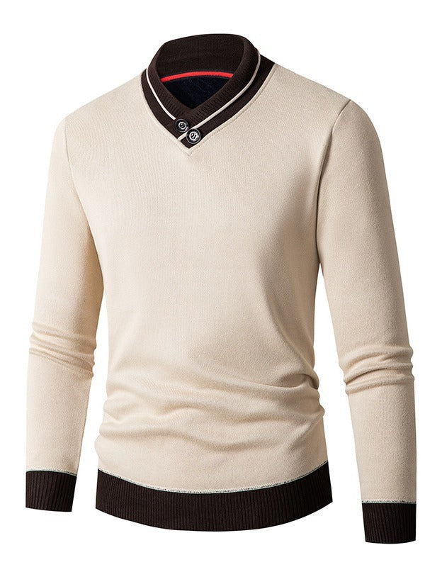 Trendy men's sweater with asymmetrical collar and button detail Lune London