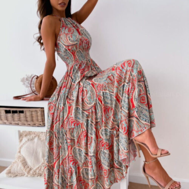 Maxi dress for women in boho style with a scoop neck and flowy skirt Lune London