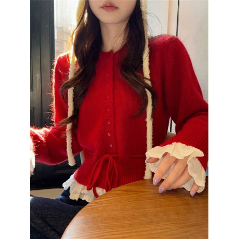 Cardigan femme avec volants et ceinture à la taille Chic & Stil