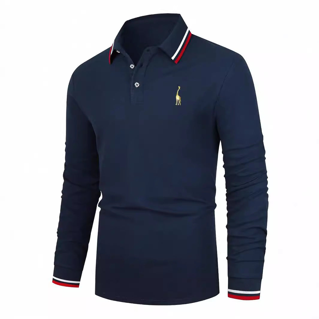 Long sleeve polo shirt for men with sporty collar and contrasting cuffs Lune London