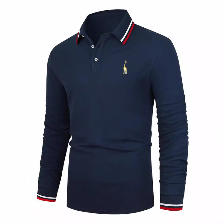 Long sleeve polo shirt for men with sporty collar and contrasting cuffs Lune London