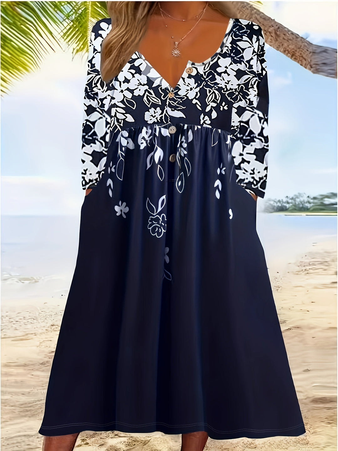 Maxi dress for women with floral design and stylish button details Lune London