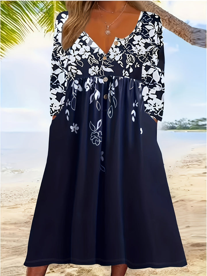 Maxi dress for women with floral design and stylish button details Lune London