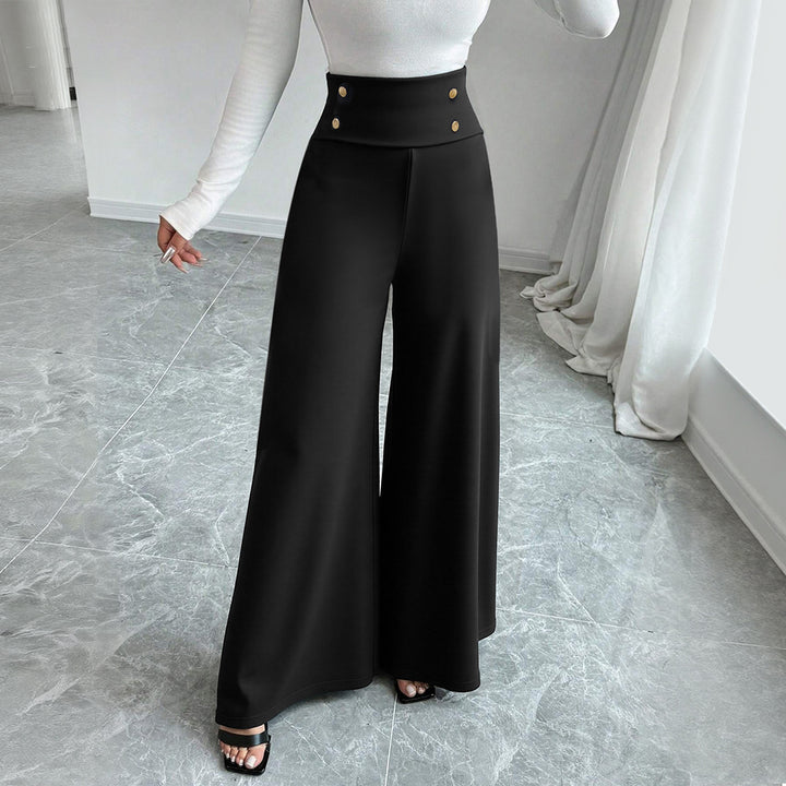 Pantalons Palazzo larges pour femmes avec taille haute et détails de bouton décoratif Chic & Stil