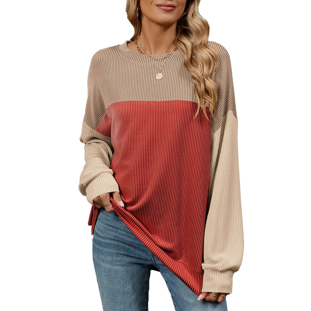 Women's sweatshirt with a trendy ribbed design and contrasting color sleeves Lune London