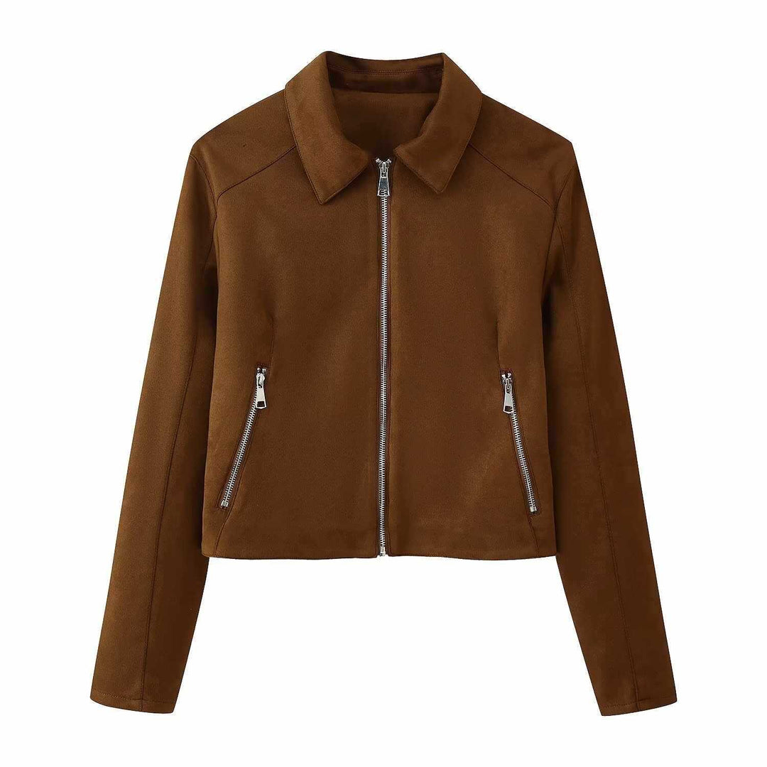 Trendy suede jacket for women with practical zip pockets Lune London