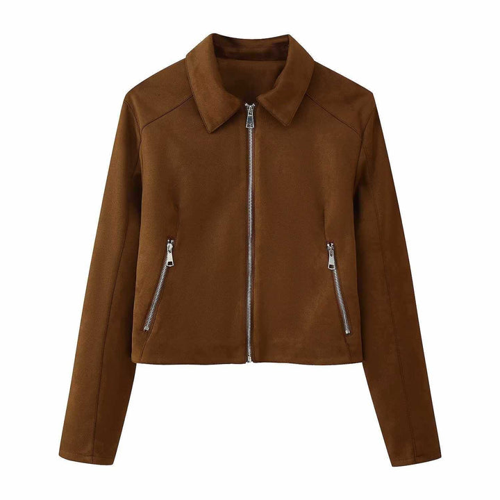 Trendy suede jacket for women with practical zip pockets Lune London