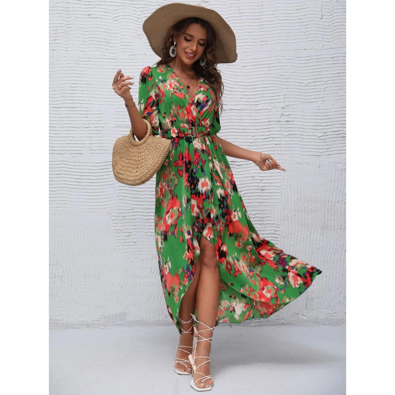 Ladies Elegant Floral Dress Maxi Draped Lune London