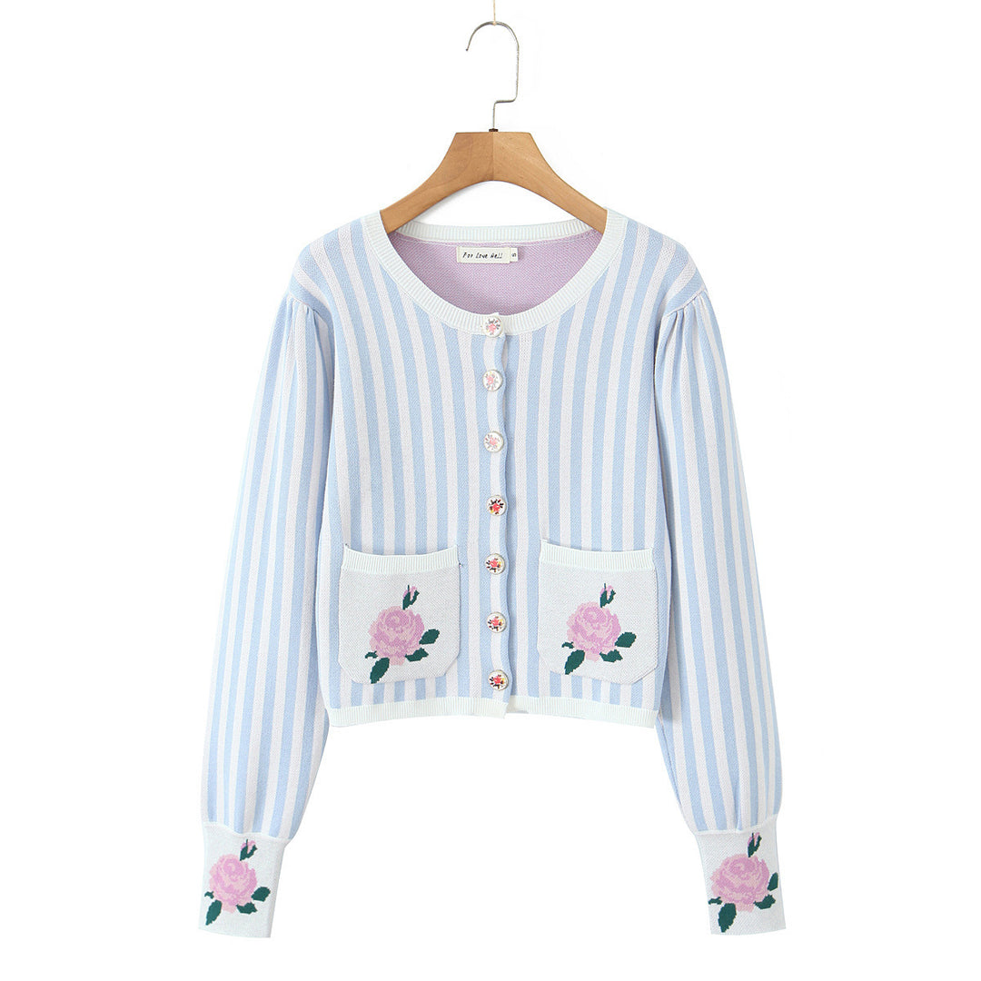 Knit jacket for women with floral design and detailed button placket Lune London