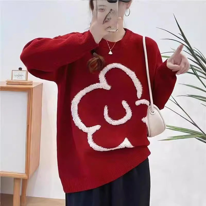 Casual knitted sweater for women with floral pattern Lune London