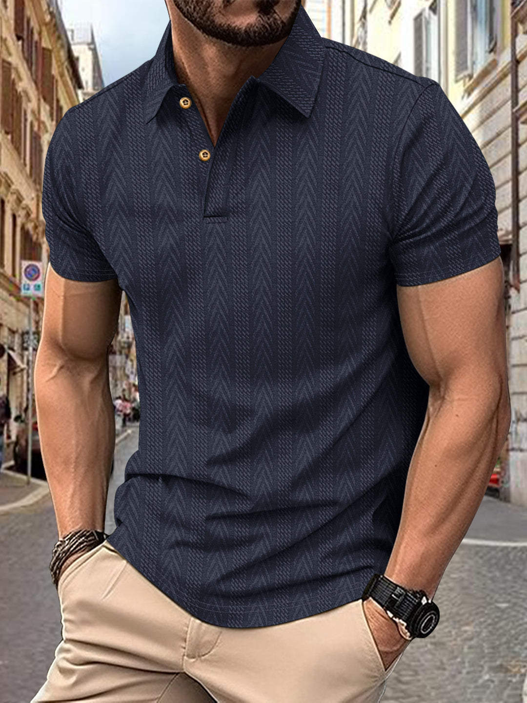Trendy short-sleeved polo shirt for men with textured design Lune London