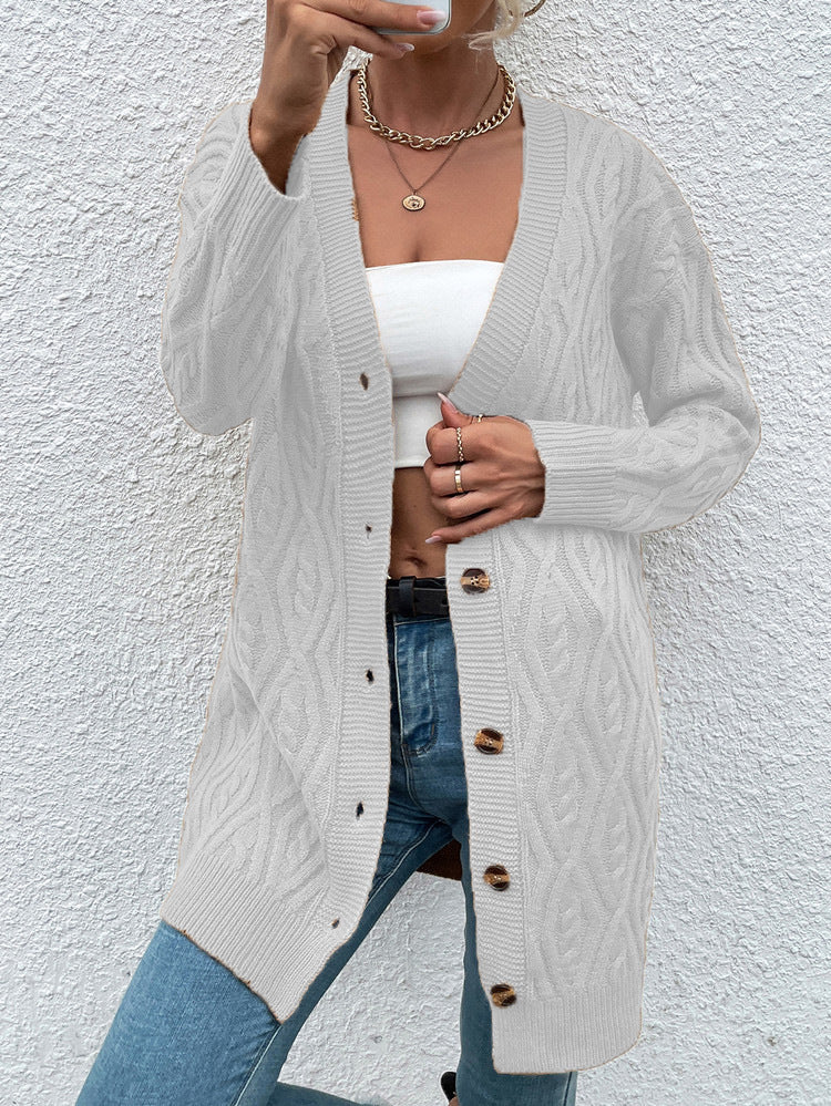 Ladies Chunky Knit Cardigan with open design and practical buttons Lune London