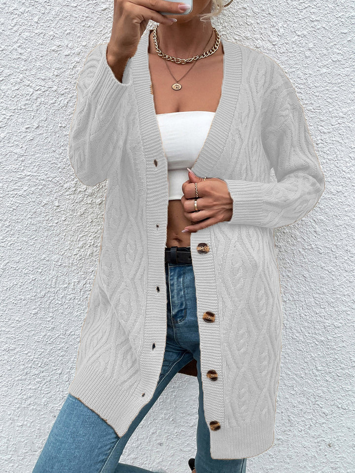 Ladies Chunky Knit Cardigan with open design and practical buttons Lune London