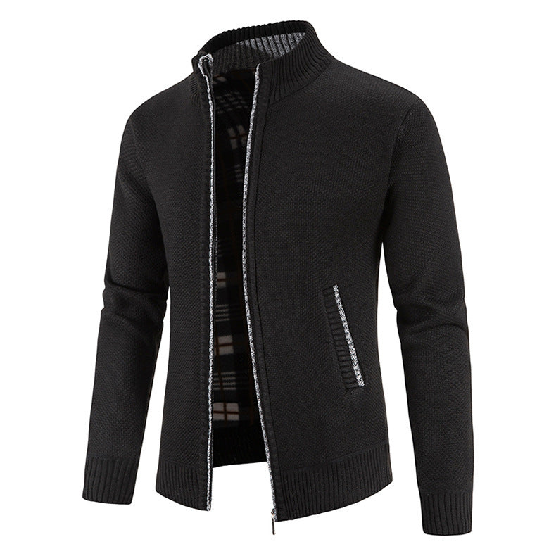 Men's knit jacket with modern high collar and practical pockets Lune London